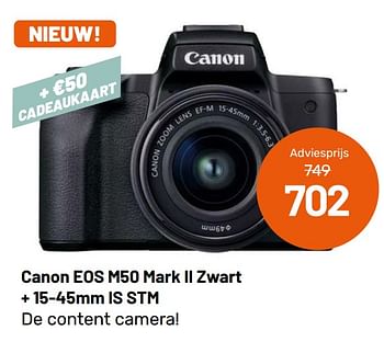 Aanbiedingen Canon eos m50 mark ii zwart + 15-45mm is stm - Canon - Geldig van 12/05/2021 tot 08/06/2021 bij Kamera Express