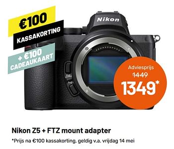 Aanbiedingen Nikon z5 + ftz mount adapter - Nikon - Geldig van 12/05/2021 tot 08/06/2021 bij Kamera Express