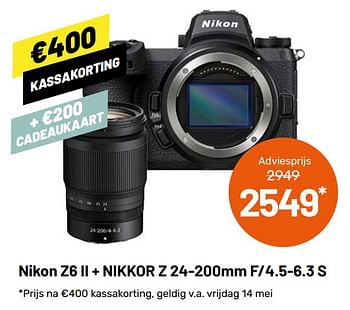 Aanbiedingen Nikon z6 ii + nikkor z 24-200mm f-4.5-6.3 s - Nikon - Geldig van 12/05/2021 tot 08/06/2021 bij Kamera Express
