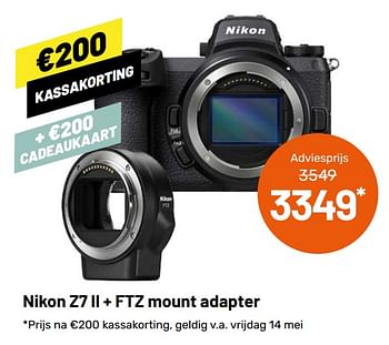 Aanbiedingen Nikon z7 ii + ftz mount adapter - Nikon - Geldig van 12/05/2021 tot 08/06/2021 bij Kamera Express