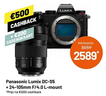 Aanbiedingen Panasonic lumix dc-s5 + 24-105mm f-4.0 l-mount - Panasonic - Geldig van 12/05/2021 tot 08/06/2021 bij Kamera Express
