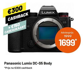 Aanbiedingen Panasonic lumix dc-s5 body - Panasonic - Geldig van 12/05/2021 tot 08/06/2021 bij Kamera Express