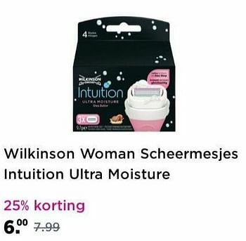 Aanbiedingen Wilkinson woman scheermesjes intuition ultra moisture - Wilkinson - Geldig van 16/05/2021 tot 24/05/2021 bij Plein