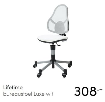 Aanbiedingen Lifetime bureaustoel luxe wit - Lifetime - Geldig van 23/05/2021 tot 29/05/2021 bij Baby & Tiener Megastore