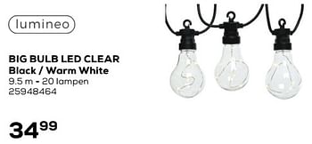 Aanbiedingen Big bulb led clear black - warm white - LUMINEO - Geldig van 25/05/2021 tot 22/06/2021 bij Supra Bazar