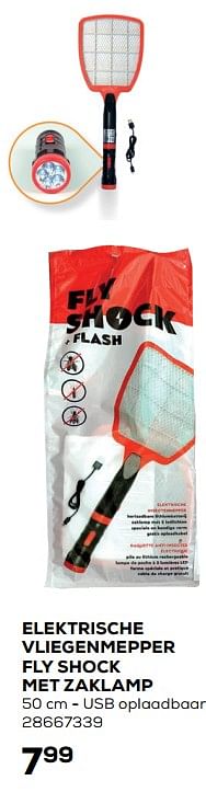 Aanbiedingen Elektrische vliegenmepper fly shock met zaklamp - FlyShock - Geldig van 25/05/2021 tot 22/06/2021 bij Supra Bazar