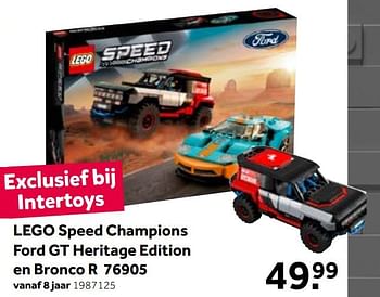 Aanbiedingen Lego speed champions ford gt heritage edition en bronco r 76905 - Lego - Geldig van 01/06/2021 tot 20/06/2021 bij Intertoys