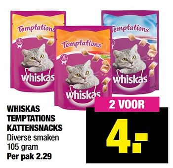 Aanbiedingen Whiskas temptations kattensnacks - Whiskas - Geldig van 07/06/2021 tot 20/06/2021 bij Big Bazar
