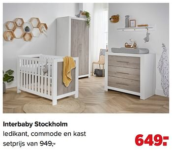 Aanbiedingen Interbaby stockholm ledikant, commode en kast - Interbaby - Geldig van 07/06/2021 tot 03/07/2021 bij Baby-Dump