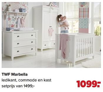 Aanbiedingen Twf marbella ledikant, commode en kast - TWF - Geldig van 07/06/2021 tot 03/07/2021 bij Baby-Dump