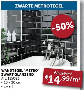 Aanbiedingen Wandtegel metro zwart glanzend - Geldig van 29/06/2021 tot 26/07/2021 bij Zelfbouwmarkt