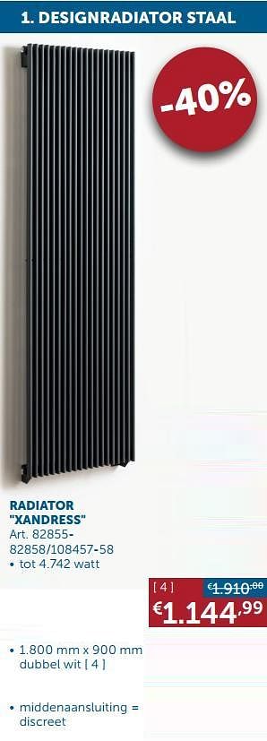 Aanbiedingen Designradiator staal radiator xandress dubbel wit - Beauheat - Geldig van 22/06/2021 tot 19/07/2021 bij Zelfbouwmarkt