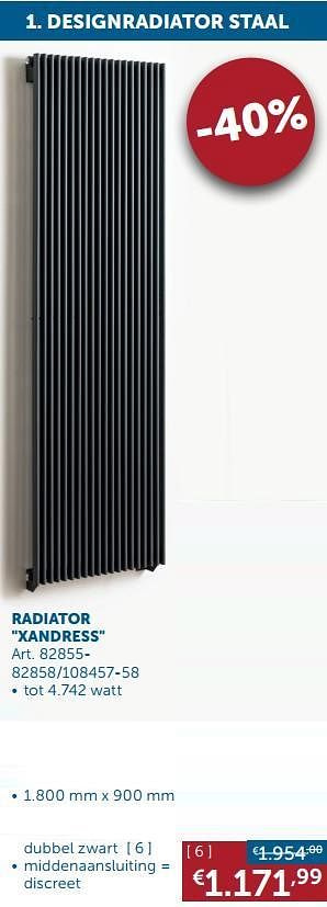 Aanbiedingen Designradiator staal radiator xandress dubbel zwart - Beauheat - Geldig van 22/06/2021 tot 19/07/2021 bij Zelfbouwmarkt