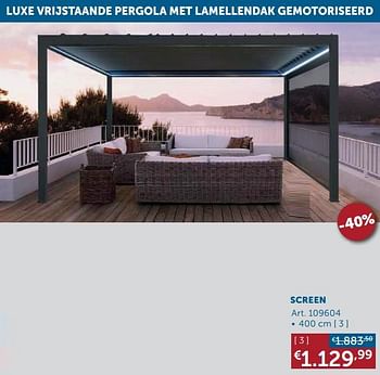 Aanbiedingen Luxe vrijstaande pergola met lamellendak gemotoriseerd screen - Geldig van 22/06/2021 tot 19/07/2021 bij Zelfbouwmarkt