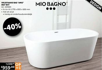 Aanbiedingen Vrijstaand bad amo mat wit - Mio Bagno - Geldig van 22/06/2021 tot 19/07/2021 bij Zelfbouwmarkt