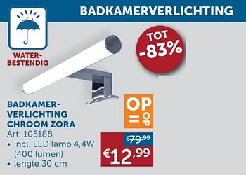 Aanbiedingen Badkamerverlichting chroom zora - Geldig van 22/06/2021 tot 19/07/2021 bij Zelfbouwmarkt