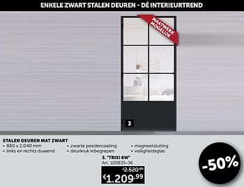 Aanbiedingen Stalen deuren mat zwart trixi 6w - Geldig van 22/06/2021 tot 19/07/2021 bij Zelfbouwmarkt