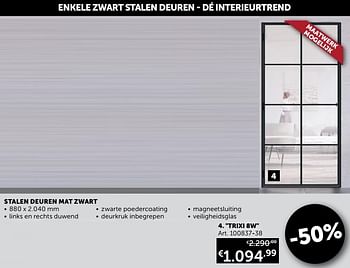 Aanbiedingen Stalen deuren mat zwart trixi 8w - Geldig van 22/06/2021 tot 19/07/2021 bij Zelfbouwmarkt