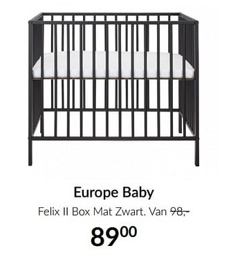 Aanbiedingen Europe baby felix ii box mat zwart - Europe baby - Geldig van 15/06/2021 tot 19/07/2021 bij Babypark