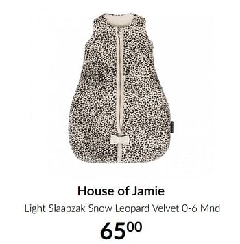 Aanbiedingen House of jamie light slaapzak snow leopard velvet - House of Jamie - Geldig van 15/06/2021 tot 19/07/2021 bij Babypark
