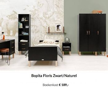 Aanbiedingen Bopita floris zwart-naturel boekenkast - Bopita - Geldig van 15/06/2021 tot 19/07/2021 bij Babypark
