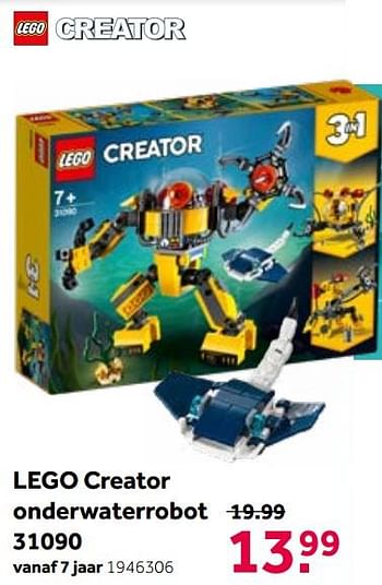 Aanbiedingen Lego creator onderwaterrobot 31090 - Lego - Geldig van 19/06/2021 tot 04/07/2021 bij Intertoys