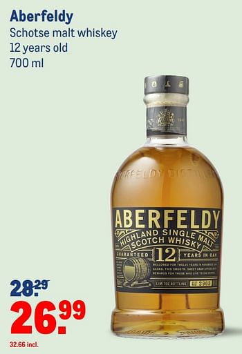 Aanbiedingen Aberfeldy schotse malt whiskey 12 years old - ABERFELDY - Geldig van 23/06/2021 tot 20/07/2021 bij Makro