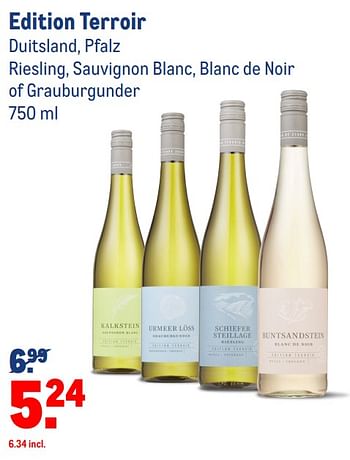 Aanbiedingen Edition terroir duitsland pfalz riesling sauvignon blanc blanc de noir of grauburgunder - Witte wijnen - Geldig van 23/06/2021 tot 20/07/2021 bij Makro