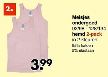 Aanbiedingen Meisjes ondergoed hemd - Huismerk - Wibra - Geldig van 21/06/2021 tot 04/07/2021 bij Wibra