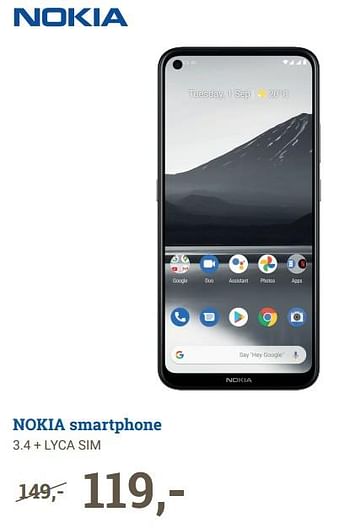 Aanbiedingen Nokia smartphone 3.4 + lyca sim - Nokia - Geldig van 21/06/2021 tot 04/07/2021 bij BCC