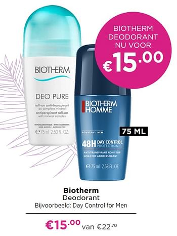 Aanbiedingen Biotherm deodorant day control for men - Biotherm - Geldig van 21/06/2021 tot 04/07/2021 bij Ici Paris XL