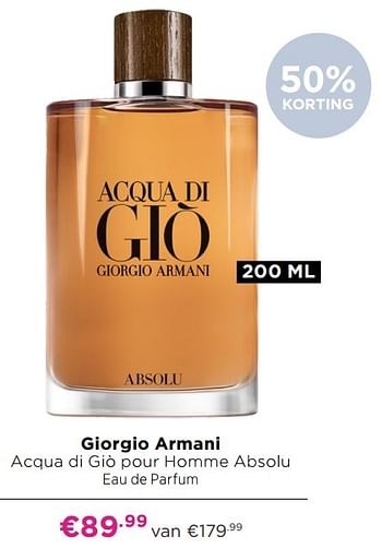 Aanbiedingen Giorgio armani acqua di giò pour homme absolu eau de parfum - Giorgio Armani - Geldig van 21/06/2021 tot 04/07/2021 bij Ici Paris XL