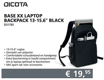 Aanbiedingen Base xx laptop backpack 13-15.6`` black - Dicota - Geldig van 21/06/2021 tot 11/07/2021 bij Informatique