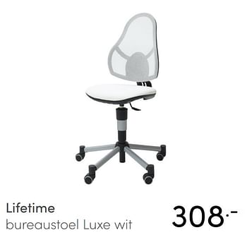 Aanbiedingen Lifetime bureaustoel luxe wit - Lifetime - Geldig van 27/06/2021 tot 03/07/2021 bij Baby & Tiener Megastore