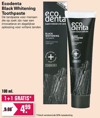 Aanbiedingen Ecodenta black whitening toothpaste - Ecodenta - Geldig van 23/06/2021 tot 10/07/2021 bij De Online Drogist
