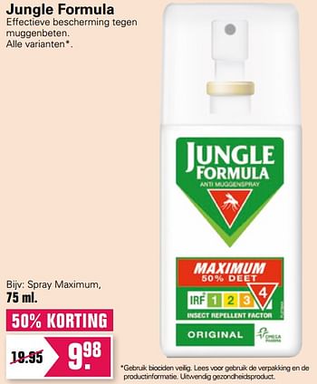 Aanbiedingen Jungle formula spray maximum - Jungle Formula - Geldig van 23/06/2021 tot 10/07/2021 bij De Online Drogist