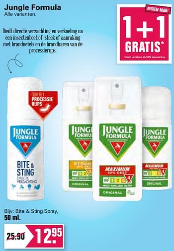 Aanbiedingen Jungle formula bite + sting spray - Jungle Formula - Geldig van 23/06/2021 tot 10/07/2021 bij De Online Drogist