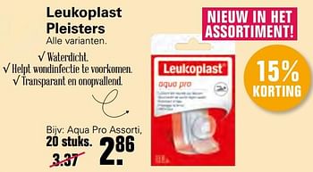 Aanbiedingen Leukoplast pleisters aqua pro assorti - Leukoplast - Geldig van 23/06/2021 tot 10/07/2021 bij De Online Drogist
