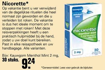 Aanbiedingen Nicorette kauwgom menthol mint - Nicorette - Geldig van 23/06/2021 tot 10/07/2021 bij De Online Drogist