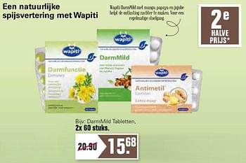Aanbiedingen Een natuurlijke spijsvertering met wapiti darmmild tabletten - Wapiti - Geldig van 23/06/2021 tot 10/07/2021 bij De Online Drogist