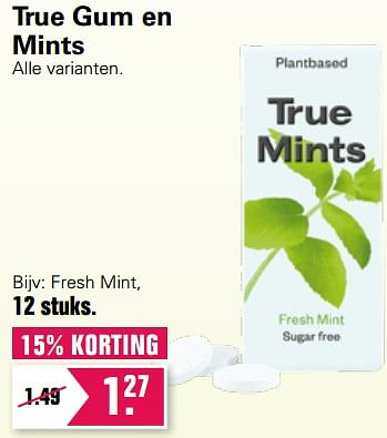 Aanbiedingen True gum fresh mint - Huismerk - De Online Drogist - Geldig van 23/06/2021 tot 10/07/2021 bij De Online Drogist