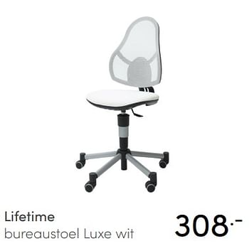 Aanbiedingen Lifetime bureaustoel luxe wit - Lifetime - Geldig van 04/07/2021 tot 10/07/2021 bij Baby & Tiener Megastore