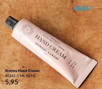 Aanbiedingen Stories hand cream - Monday Sunday - Geldig van 25/05/2021 tot 31/08/2021 bij Bonaparte