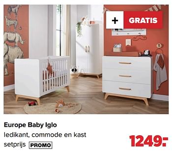 Aanbiedingen Europe baby iglo ledikant, commode en kast - Europe baby - Geldig van 05/07/2021 tot 31/07/2021 bij Baby-Dump