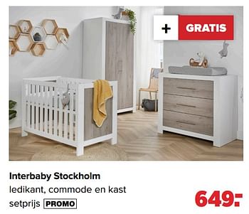 Aanbiedingen Interbaby stockholm ledikant, commode en kast - Interbaby - Geldig van 05/07/2021 tot 31/07/2021 bij Baby-Dump