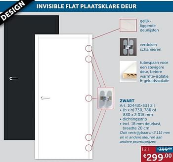 Aanbiedingen Invisible flat plaatsklare deur zwart - Geldig van 20/07/2021 tot 16/08/2021 bij Zelfbouwmarkt