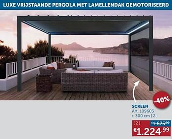 Aanbiedingen Luxueuze vrijstaande pergola met lamellendak sonny antraciet screen - Geldig van 20/07/2021 tot 16/08/2021 bij Zelfbouwmarkt