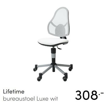 Aanbiedingen Lifetime bureaustoel luxe wit - Lifetime - Geldig van 10/07/2021 tot 17/07/2021 bij Baby & Tiener Megastore