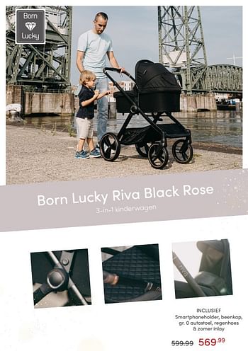 Aanbiedingen Born lucky riva black rose 3-in-1 kinderwagen - Born Lucky - Geldig van 10/07/2021 tot 17/07/2021 bij Baby & Tiener Megastore