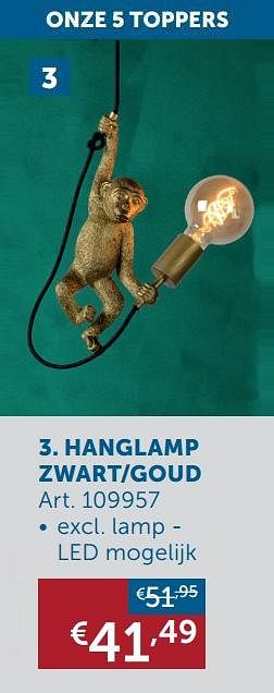 Aanbiedingen Hanglamp zwart-goud - Geldig van 20/07/2021 tot 16/08/2021 bij Zelfbouwmarkt